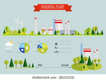 flat infographic plant design with graphics eco elements, set elements collections