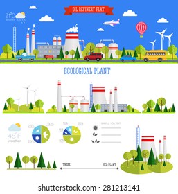 Flat Infographic Plant Design With Graphics Eco Elements, Set Elements Collections