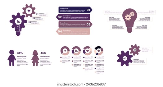 Flat infographic set features a modern and minimalistic design that illustrates an information process or sequence of events in a business. For presentations, websites or brochures.