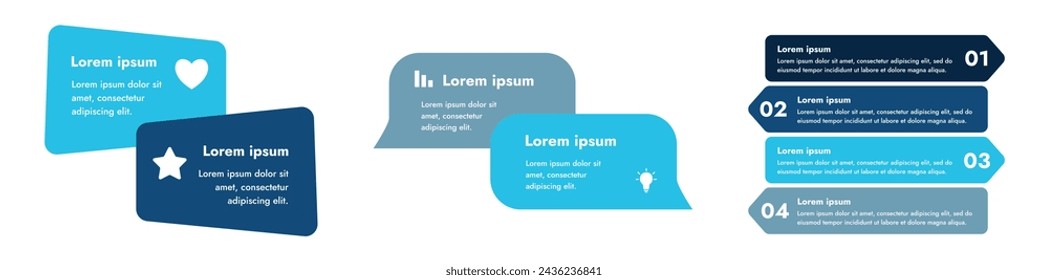 Flat infographic set features a modern and minimalistic design that illustrates an information process or sequence of events in a business. For presentations, websites or brochures.