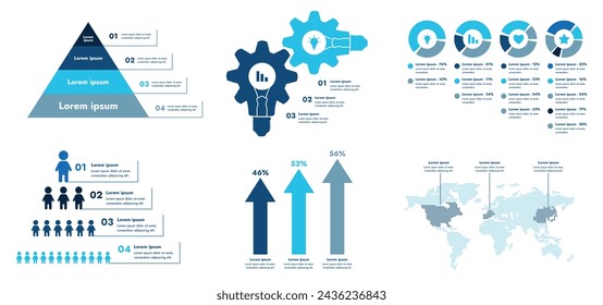 Flat infographic set features a modern and minimalistic design that illustrates an information process or sequence of events in a business. For presentations, websites or brochures.
