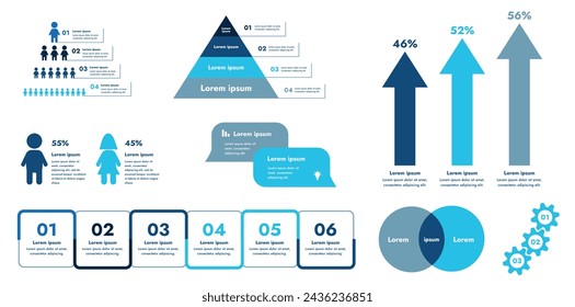 Conjunto de infografía plana cuenta con un diseño moderno y minimalista que ilustra un proceso de información o secuencia de eventos en un negocio. Para presentaciones, sitios web o folletos.