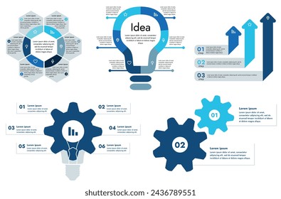 Flat infographic set features a modern and minimalistic design that illustrates an information process or sequence of events in a business. For presentations, websites or brochures.