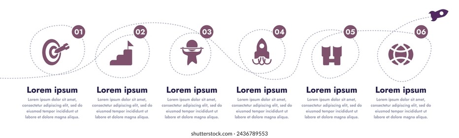 Flat infographic set features a modern and minimalistic design that illustrates an information process or sequence of events in a business. For presentations, websites or brochures.