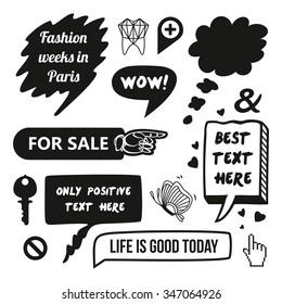 flat infographic speech bubbles and icons decorated in a comics strip