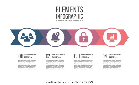 Flat infographic template with four steps or options. Infographic layout with business icons and space for data