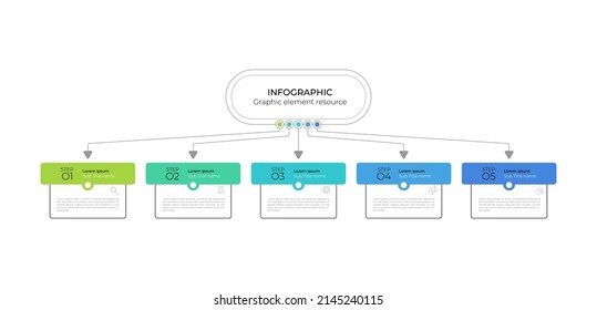 Flat Infographics 5 process flow design vector and marketing can be used for workflow layout, diagram, annual report presentation and timeline.