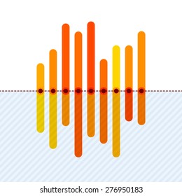 Flat infographics with asymmetric orange overlapping bars and dotted center line.