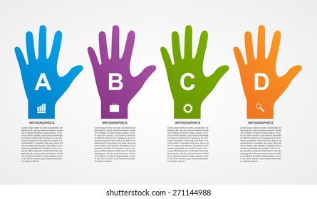 Flat infographics with colorful hands.