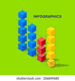 Flat infographics with cubes and wired structures