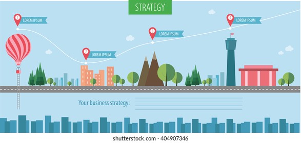 flat infographics strategy, travel, town,Balloon, information