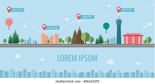 flat infographics strategy, travel, town,Balloon, information