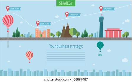 flat info-graphics strategy, travel, town,Balloon, information,dream