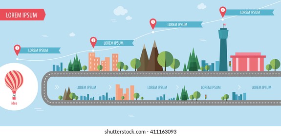 flat info-graphics strategy, travel, town,Balloon, information