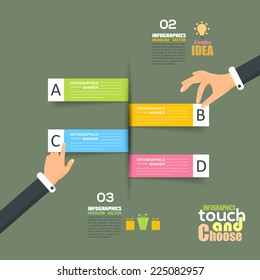 Flat Infographics Template and Ticket Style Web Elements - Business, Marketing Touch and Choose Concept Vector Design