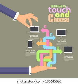 Flat Infographics Template and Web Elements - Business, Marketing Touch and Choose Concept Vector Design