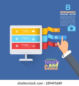 Flat Infographics Template and Web Elements - Business, Marketing Touch and Choose Concept Vector Design