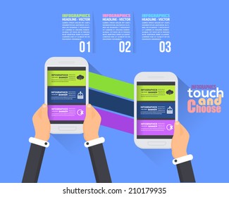 Flat Infographics Template and Web Elements - Business, Marketing Touch and Choose Concept Vector Design