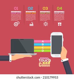 Flat Infographics Template and Web Elements - Business, Marketing Touch and Choose Concept Vector Design