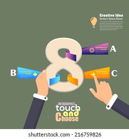 Flat Infographics Template and Web Elements - Business, Marketing Touch and Choose Concept Vector Design 