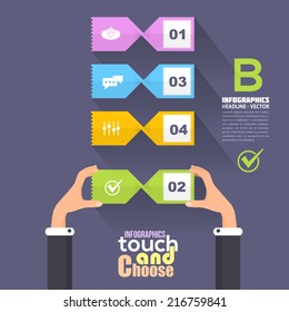 Flat Infographics Template and Web Elements - Business, Marketing Touch and Choose Concept Vector Design 