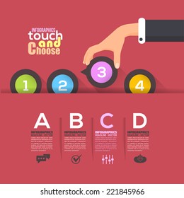 Flat Infographics Template and Web Elements - Business, Marketing Touch and Choose Concept Vector Design on Red Background 