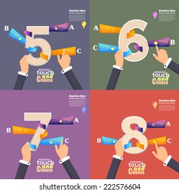Flat Infographics Template and Web Elements - Business, Marketing Touch and Choose Concept Vector Design Numbers 5, 6, 7, 8