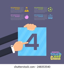 Flat Infographics Template and Web Elements - Business, Marketing Touch and Choose Concept Vector Design Number Four