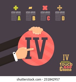 Flat Infographics Template and Web Elements - Business, Marketing Touch and Choose Concept Vector Design, Roman Numerals Four