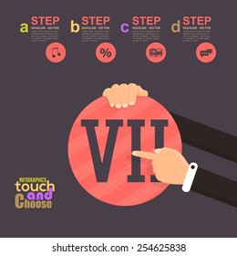 Flat Infographics Template and Web Elements - Business, Marketing Touch and Choose Concept Vector Design, Roman Numerals Seven