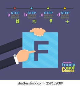 Flat Infographics Template and Web Elements - Business, Marketing Touch and Choose Letter F Concept 