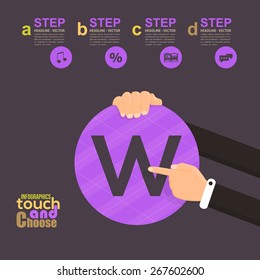 Flat Infographics Template and Web Elements - Business, Marketing Touch and Choose Letter W Concept