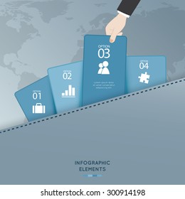 Flat Infographics Template and Web Elements - Business, 
Marketing Touch and Choose Concept Vector Design on the world background.