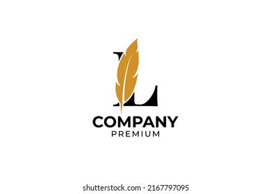 Flat initial L letter with feather pen logo design