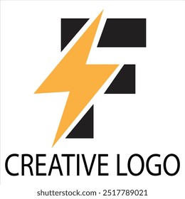 Flat Initial Letter F Logo Combined with lightning sign Thunder Bolt icon, Electric Bolt Letter, volt Logo