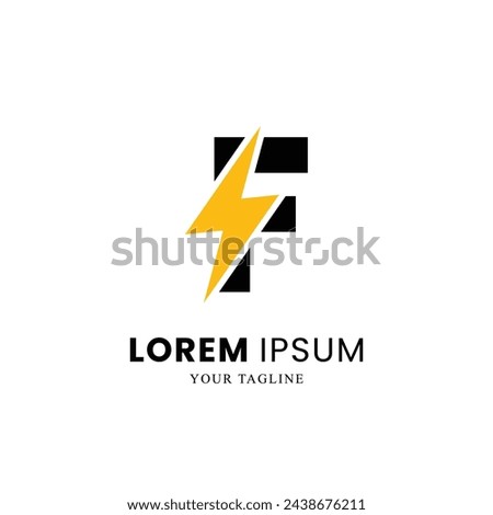 Flat Initial Letter F Logo Combined with lightning sign Thunder Bolt icon, Electric Bolt Letter, volt Logo