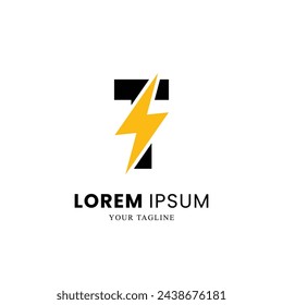 Flat Initial Letter T Logo Combined with lightning Thunder Bolt icon, Electric Bolt Letter, volt Logo
