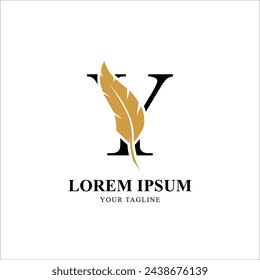Flat Initial Letter Y Logo Combined with Feather Silhouette. Elegant Monogram Vector Logo Design.