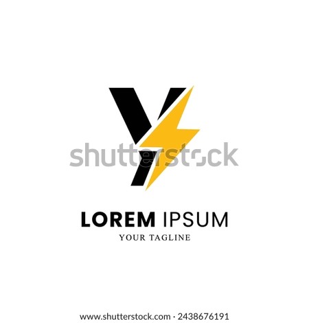 Flat Initial Letter Y Logo Combined with lightning Thunder Bolt icon, Electric Bolt Letter, volt Logo