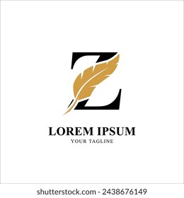 Logotipo de letra inicial plana Z combinado con silueta de plumas. Elegante Monograma Vector Logo Diseño.