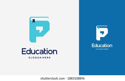 Flat Initial P Book Logo Design Concept Vector Illustration, Education Book logo symbol template