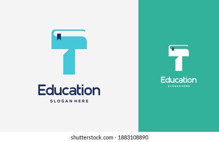 Flat Initial T Book Logo Design Concept Vector Illustration, Education Book logo symbol template