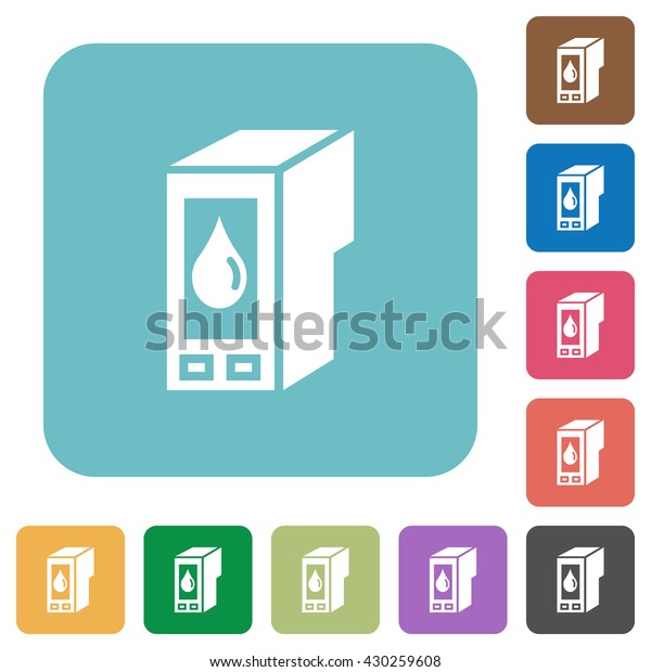 Flat ink cartridge icons on rounded square\
color backgrounds.
