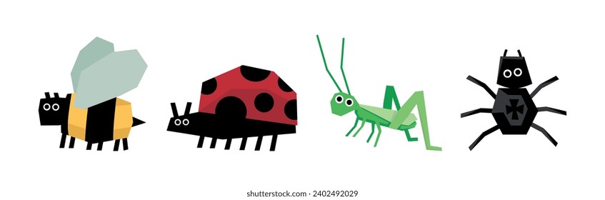 Flat Insect and Cute Garden Crawling Animal Vector Set