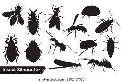 Silhouettes de insectos planos Colección de ilustraciones vectoriales