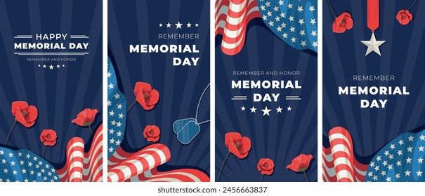 Flat instagram stories collection for usa memorial day celebration