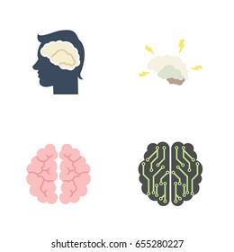 Flat Intelligence Set Of Brain, Brainstorming, Mind And Other Vector Objects. Also Includes Brainstorming, Imagination, Mentality Elements.