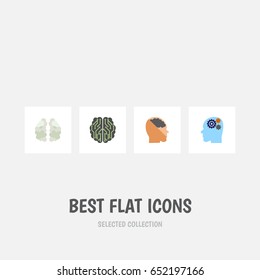 Flat Intelligence Set Of Brain, Mentality, Thinking And Other Vector Objects. Also Includes Gear, Human, Mentality Elements.