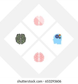 Flat Intelligence Set Of Imagination, Brain, Invention And Other Vector Objects. Also Includes Brain, Mind, Thinking Elements.