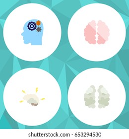 Flat Intelligence Set Of Imagination, Intellect, Invention And Other Vector Objects. Also Includes Mentality, Human, Gear Elements.